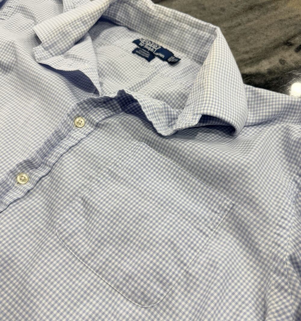 Polo Ralph Lauren Curham Shirt 17.5 36/37 Blue Gingham Button Front